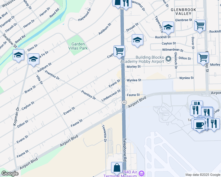 map of restaurants, bars, coffee shops, grocery stores, and more near 7411 Lindencrest Street in Houston