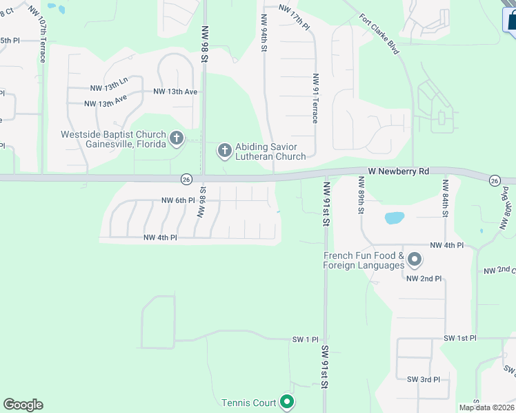 map of restaurants, bars, coffee shops, grocery stores, and more near 9433 Northwest 6th Place in Gainesville
