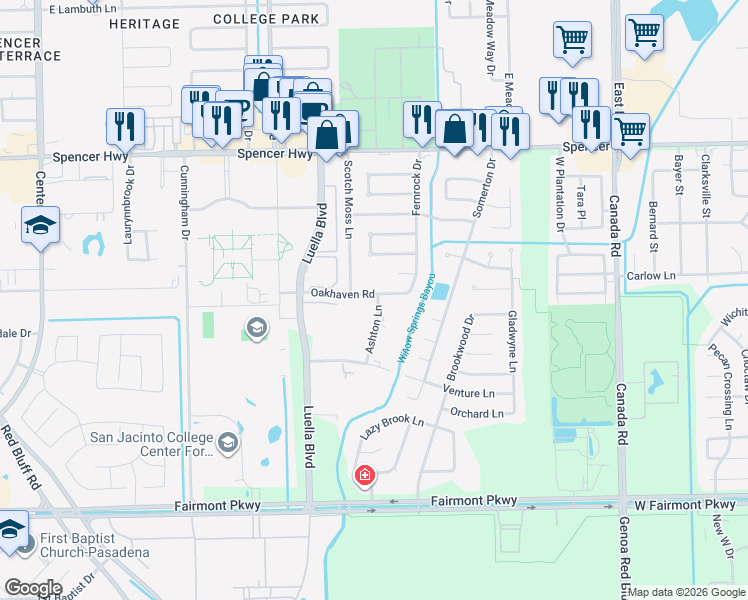 map of restaurants, bars, coffee shops, grocery stores, and more near 8414 Oakhaven Road in La Porte