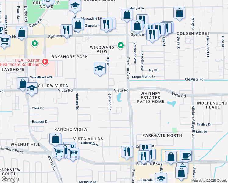 map of restaurants, bars, coffee shops, grocery stores, and more near 4576 Vista Road in Pasadena