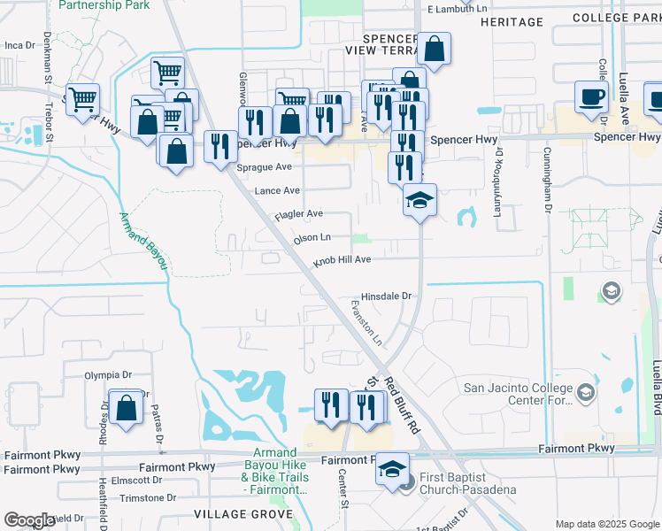map of restaurants, bars, coffee shops, grocery stores, and more near 7222 Knob Hill Avenue in Pasadena
