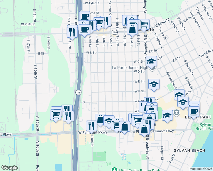 map of restaurants, bars, coffee shops, grocery stores, and more near 623 South 6th Street in La Porte