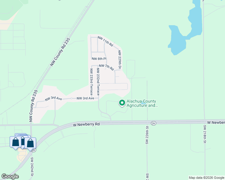 map of restaurants, bars, coffee shops, grocery stores, and more near Northwest 4th Place in Newberry