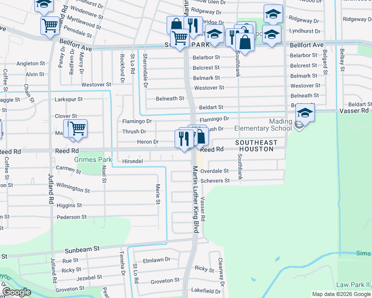 map of restaurants, bars, coffee shops, grocery stores, and more near in Houston