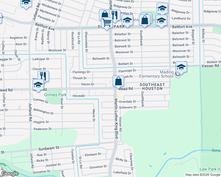 map of restaurants, bars, coffee shops, grocery stores, and more near in Houston