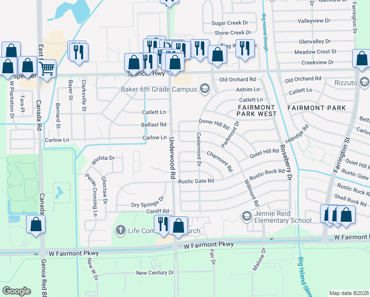 map of restaurants, bars, coffee shops, grocery stores, and more near 9743 Barmont Drive in La Porte