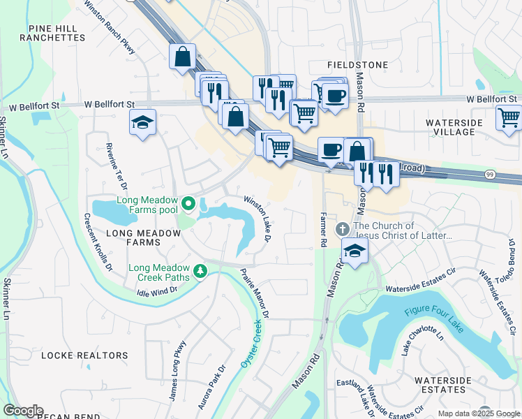 map of restaurants, bars, coffee shops, grocery stores, and more near 20626 Winston Lake Dr in Richmond