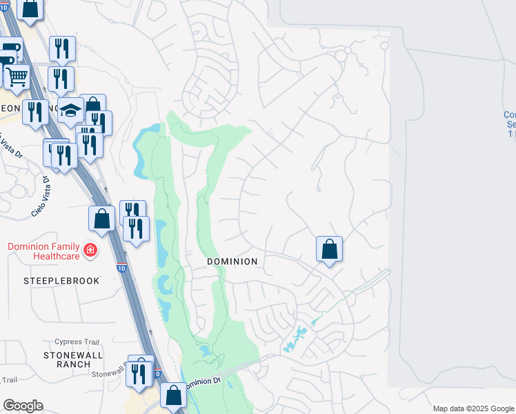map of restaurants, bars, coffee shops, grocery stores, and more near 3 Daventry Lane in San Antonio
