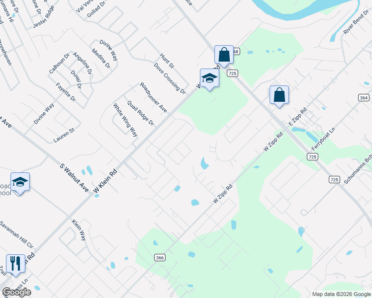 map of restaurants, bars, coffee shops, grocery stores, and more near 119 Fabarm Lane in New Braunfels
