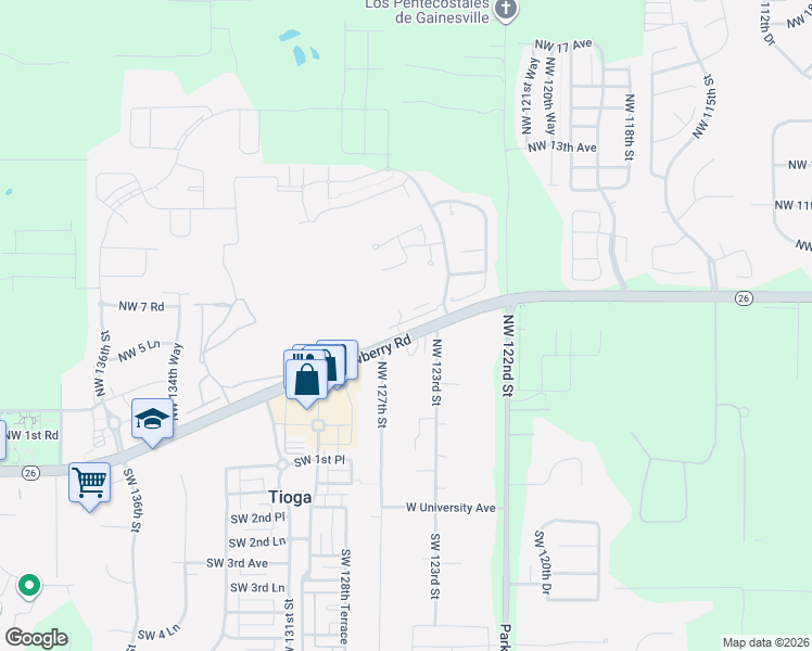 map of restaurants, bars, coffee shops, grocery stores, and more near 12558 Northwest 7th Lane in Newberry