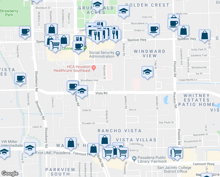 map of restaurants, bars, coffee shops, grocery stores, and more near 4141 Vista Road in Pasadena