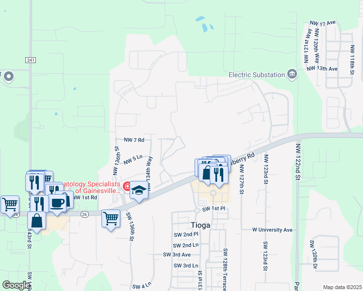 map of restaurants, bars, coffee shops, grocery stores, and more near 13200 West Newberry Road in Newberry