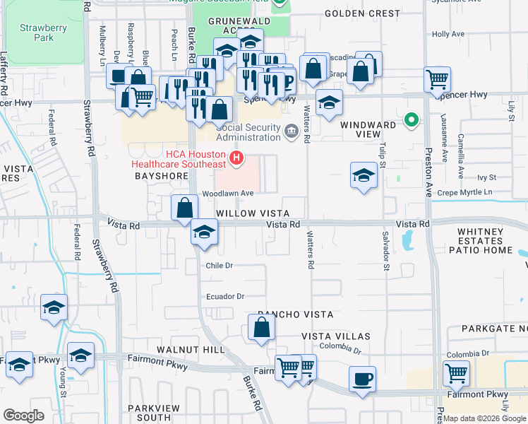 map of restaurants, bars, coffee shops, grocery stores, and more near 3931 Vista Road in Pasadena
