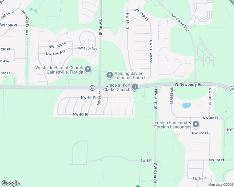 map of restaurants, bars, coffee shops, grocery stores, and more near 715 Northwest 96th Terrace in Gainesville