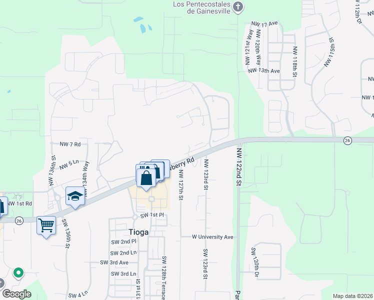 map of restaurants, bars, coffee shops, grocery stores, and more near 815 Northwest 125th Drive in Newberry