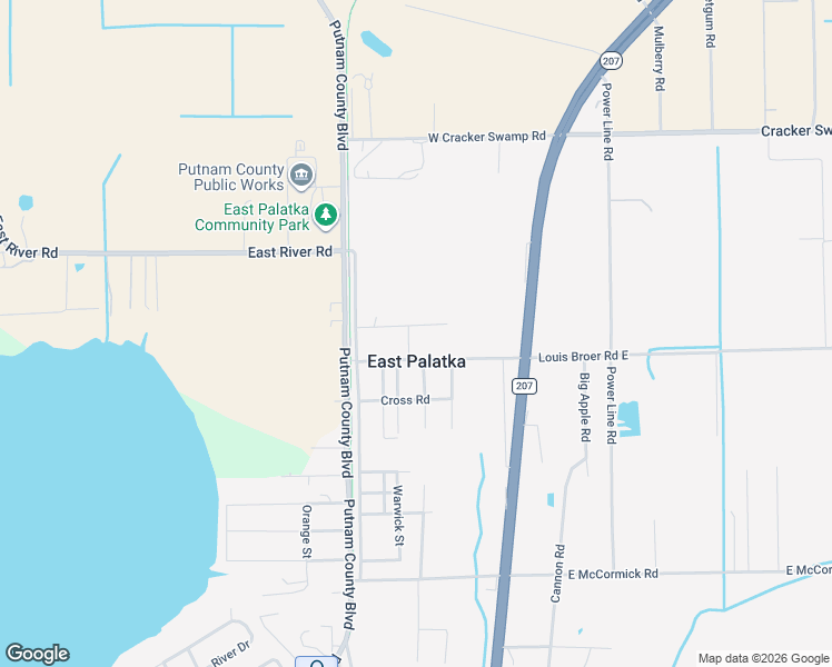 map of restaurants, bars, coffee shops, grocery stores, and more near 125 School Street in East Palatka