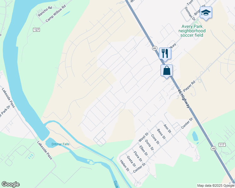 map of restaurants, bars, coffee shops, grocery stores, and more near 411 Mistflower in New Braunfels