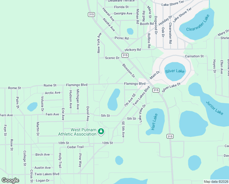 map of restaurants, bars, coffee shops, grocery stores, and more near 217 Flamingo Boulevard in Interlachen