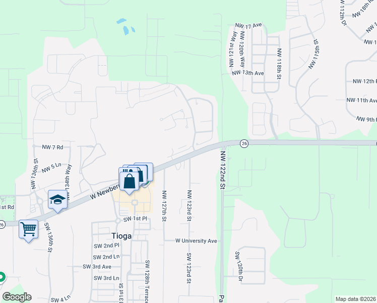 map of restaurants, bars, coffee shops, grocery stores, and more near 12558 Northwest 7th Lane in Newberry