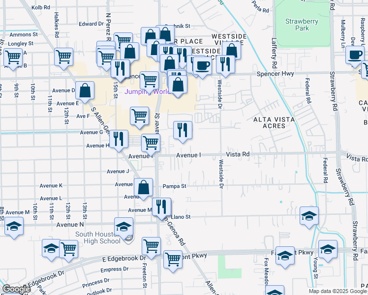 map of restaurants, bars, coffee shops, grocery stores, and more near 201 Vista Road in Pasadena