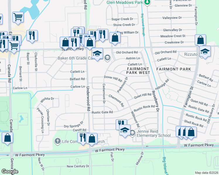 map of restaurants, bars, coffee shops, grocery stores, and more near 9815 Willmont Road in La Porte