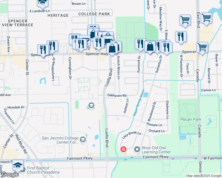 map of restaurants, bars, coffee shops, grocery stores, and more near 3333 Luella Boulevard in La Porte