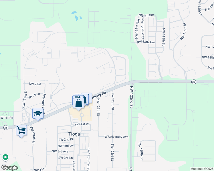 map of restaurants, bars, coffee shops, grocery stores, and more near 12558 Northwest 7th Lane in Newberry