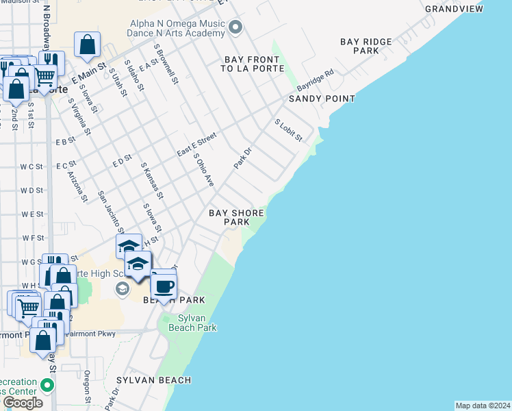 map of restaurants, bars, coffee shops, grocery stores, and more near 941 Oak Grove in La Porte