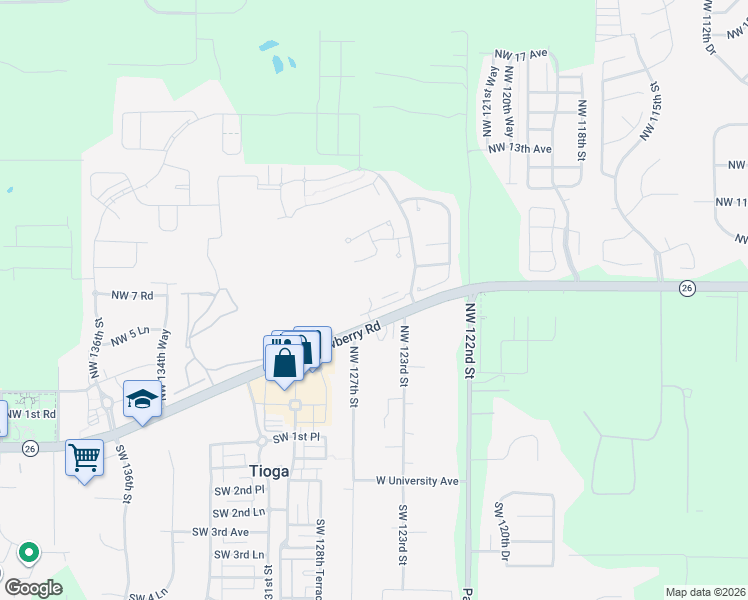 map of restaurants, bars, coffee shops, grocery stores, and more near 12558 Northwest 7th Lane in Newberry