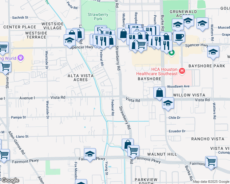 map of restaurants, bars, coffee shops, grocery stores, and more near 3425 Federal Road in Pasadena