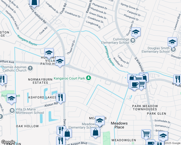 map of restaurants, bars, coffee shops, grocery stores, and more near 11514 Nobility Drive in Stafford
