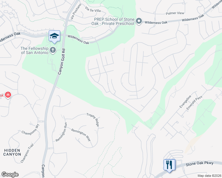 map of restaurants, bars, coffee shops, grocery stores, and more near 23432 Beaver Creek in San Antonio