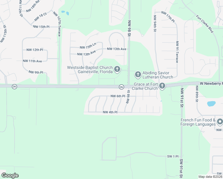 map of restaurants, bars, coffee shops, grocery stores, and more near 10013 Northwest 8th Avenue in Gainesville