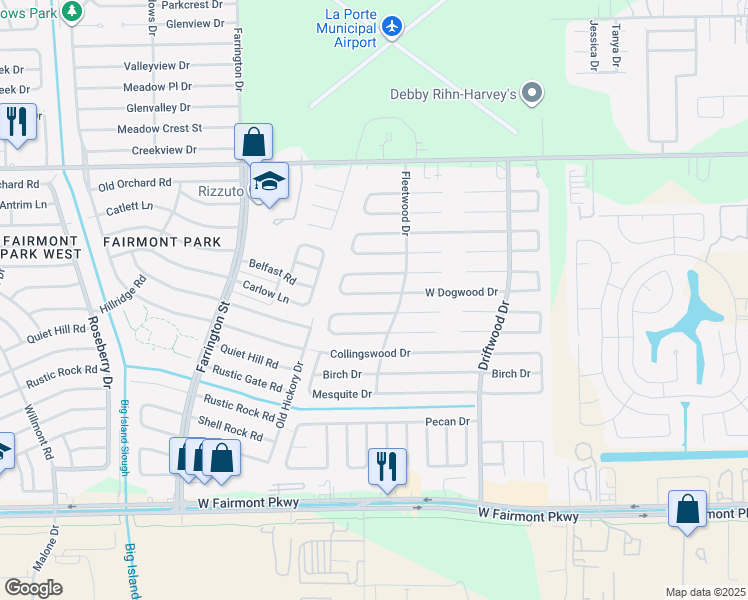 map of restaurants, bars, coffee shops, grocery stores, and more near 10836 West Dogwood Drive in La Porte
