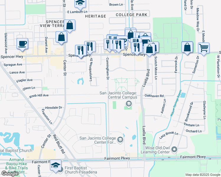 map of restaurants, bars, coffee shops, grocery stores, and more near 8060 Spencer Highway in Pasadena