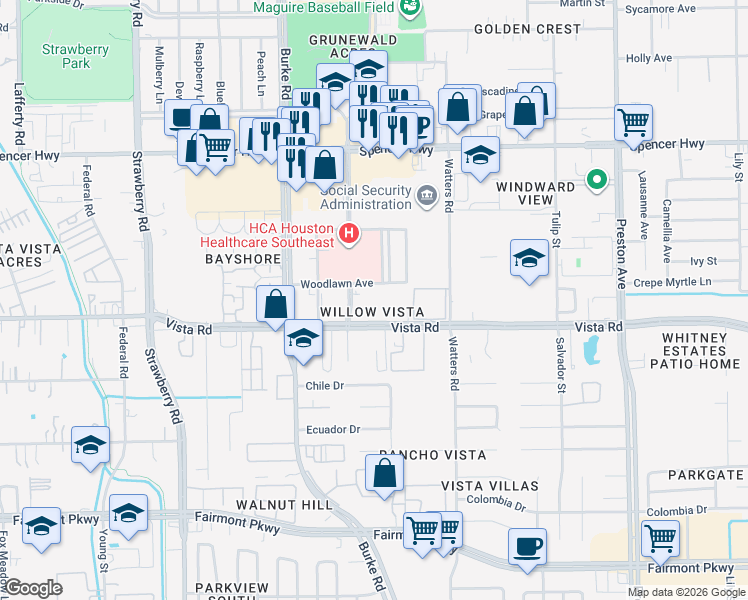 map of restaurants, bars, coffee shops, grocery stores, and more near 3931 Vista Road in Pasadena