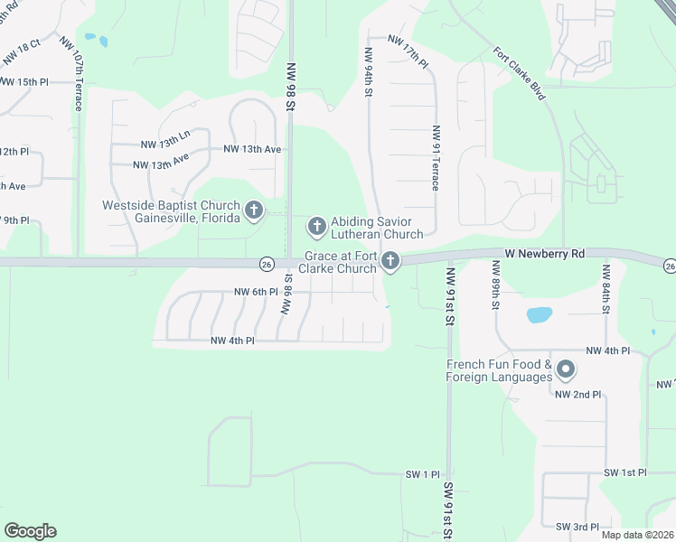 map of restaurants, bars, coffee shops, grocery stores, and more near 715 Northwest 96th Terrace in Gainesville