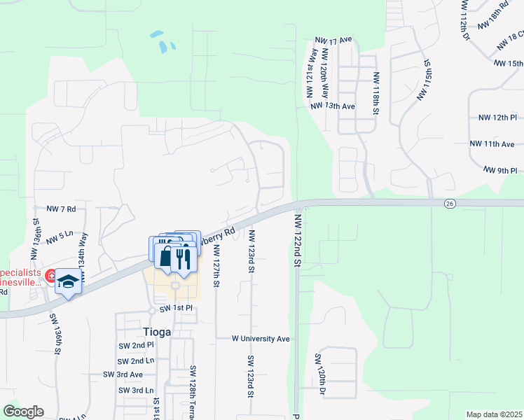 map of restaurants, bars, coffee shops, grocery stores, and more near 12343 Northwest 7th Lane in Newberry