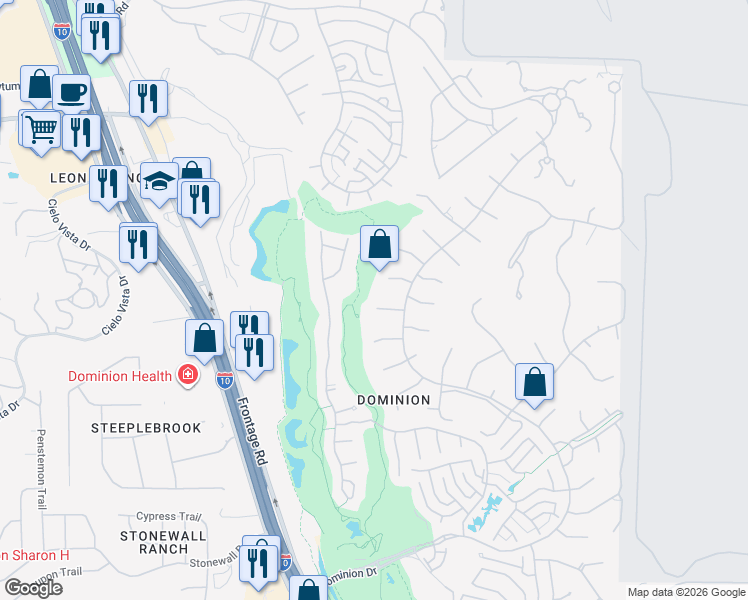 map of restaurants, bars, coffee shops, grocery stores, and more near 5 Henly Lane in San Antonio