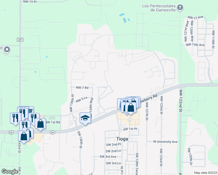 map of restaurants, bars, coffee shops, grocery stores, and more near 13200 West Newberry Road in Newberry
