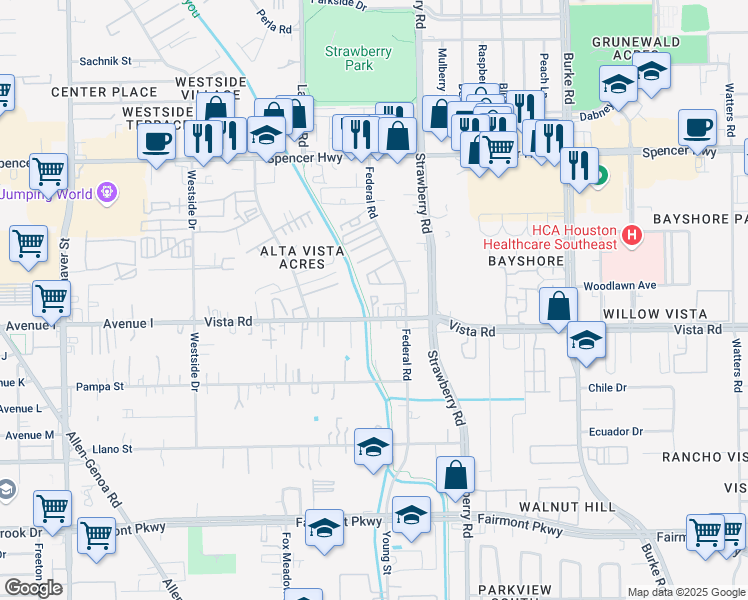 map of restaurants, bars, coffee shops, grocery stores, and more near 1125 Vista Road in Pasadena