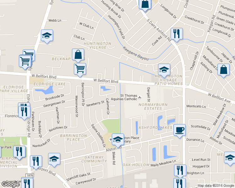 map of restaurants, bars, coffee shops, grocery stores, and more near 12703 Paleo Court in Sugar Land