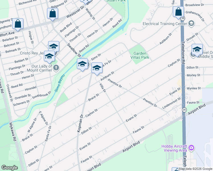 map of restaurants, bars, coffee shops, grocery stores, and more near 7215 Brace Street in Houston