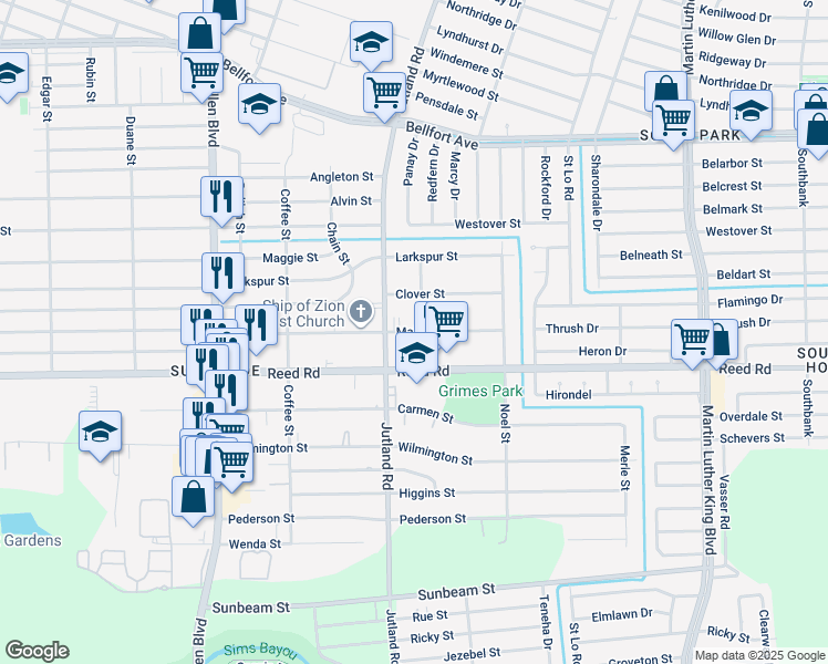 map of restaurants, bars, coffee shops, grocery stores, and more near 5026 Mallow Street in Houston