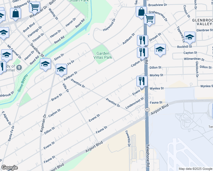 map of restaurants, bars, coffee shops, grocery stores, and more near 7338 Cayton St in Houston