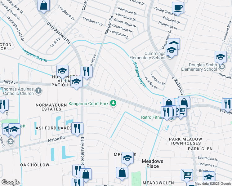 map of restaurants, bars, coffee shops, grocery stores, and more near 11514 Nobility Drive in Stafford