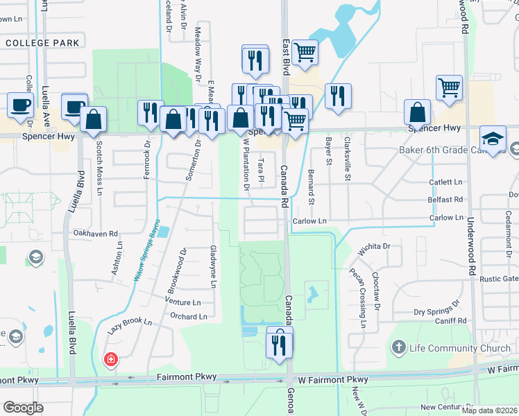 map of restaurants, bars, coffee shops, grocery stores, and more near 8923 Defiance Street in La Porte