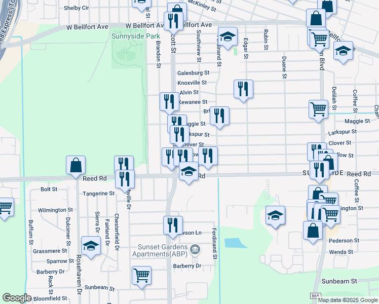 map of restaurants, bars, coffee shops, grocery stores, and more near 4118 Mallow Street in Houston