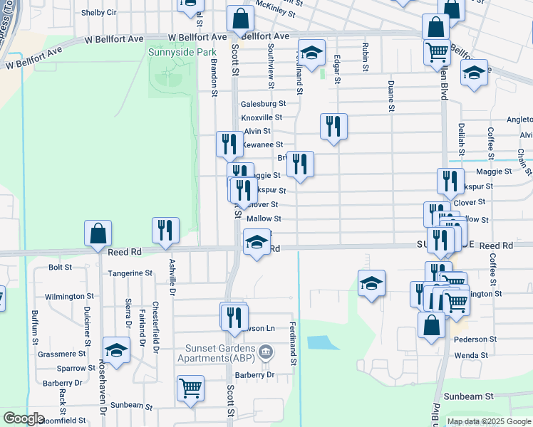 map of restaurants, bars, coffee shops, grocery stores, and more near 4118 Mallow Street in Houston