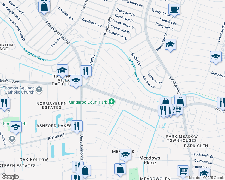 map of restaurants, bars, coffee shops, grocery stores, and more near 11514 Nobility Drive in Stafford
